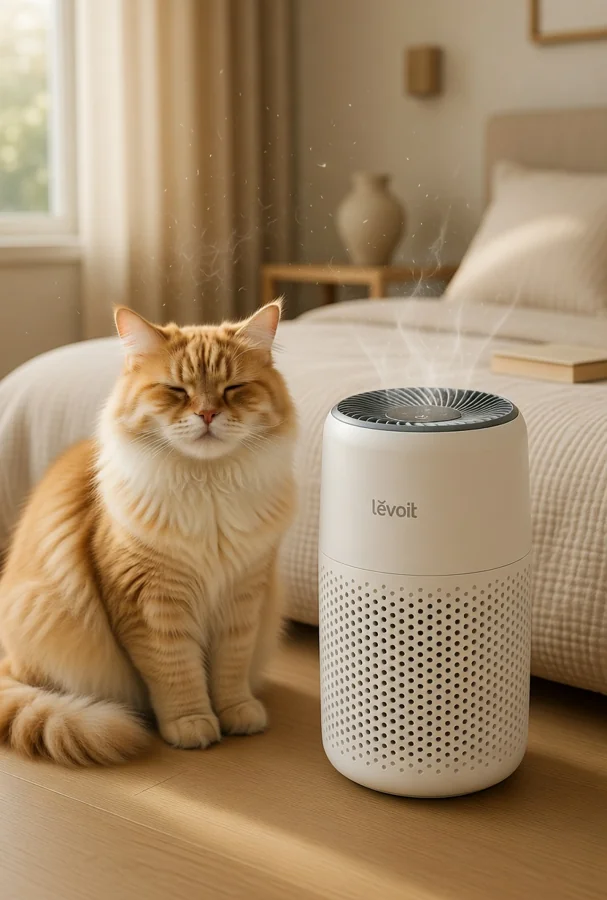 Cat-owner bedroom with air purifier